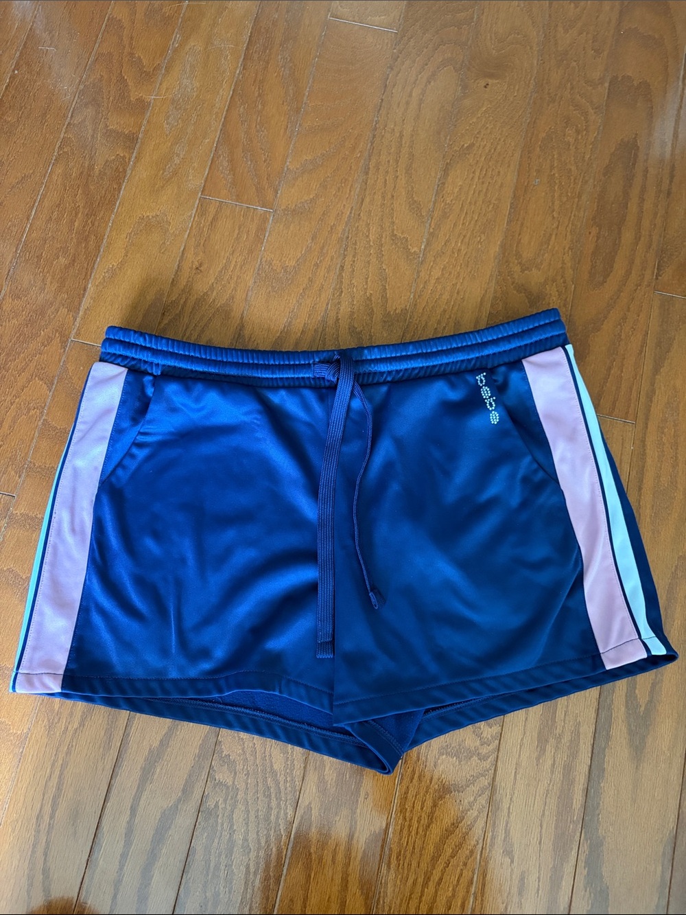bebe Royal Blue Athletic Shorts with Pink & White Side Stripes